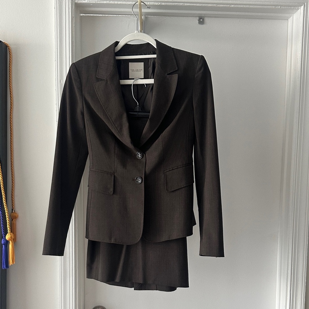 Like New The Limited Travel Collection Dark Brown Blazer and Skirt Set